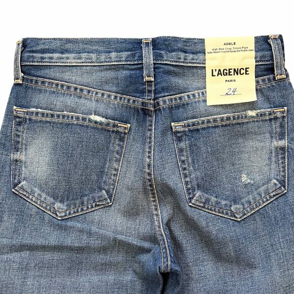L'Agence Paris Adele Stove Pipe Jeans Size 24 High Rise Distressed Cropped NWT - Picture 4 of 12